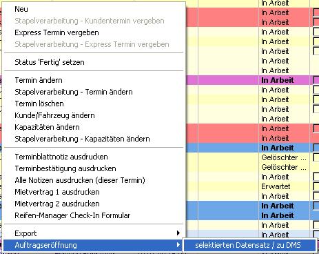 Auftragseröffnung mit Rechtsklick